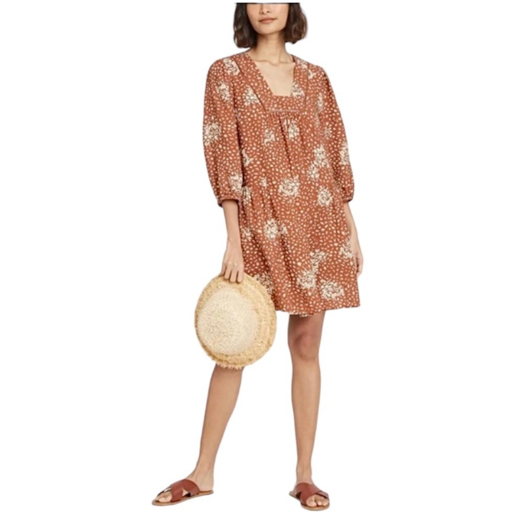 Knox Rose Rust Floral Dot Babydoll Dress